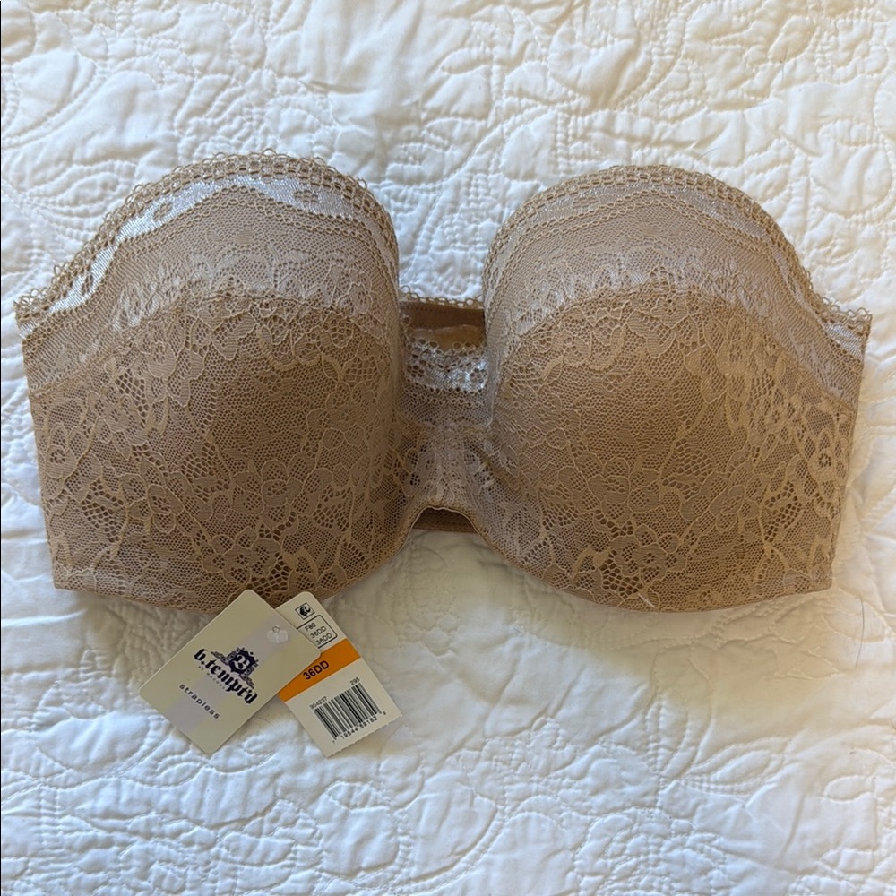 B.temptd Tan Lace Strapless Bra